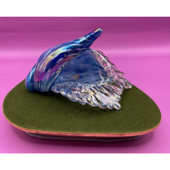 Iridescent Kevin Fulton Studio Art Glass Sea Shell Ocean Blue color-Signed - Picture 4 of 15